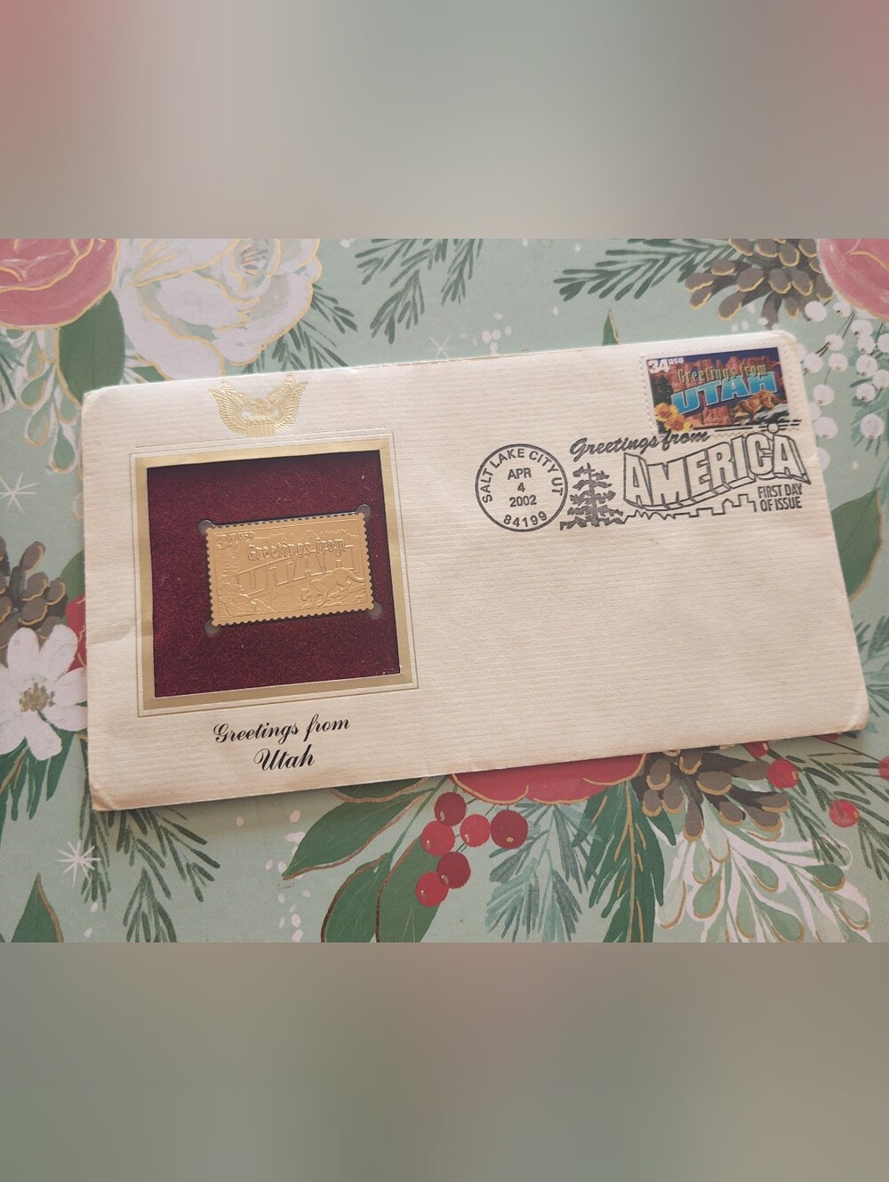 Vintage 2002 Greetings From Utah 22KT Gold Stamp Replica First Day Cover FDC